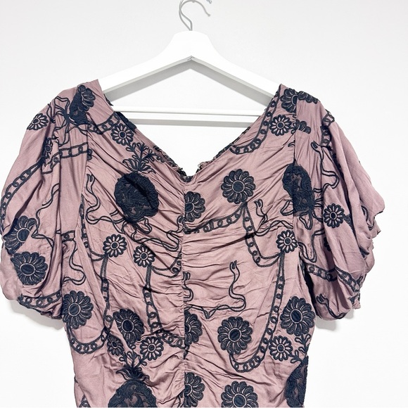 NWT Free People Ruched Women's Mini Dress with Floral Embroidery size L - Picture 8 of 13